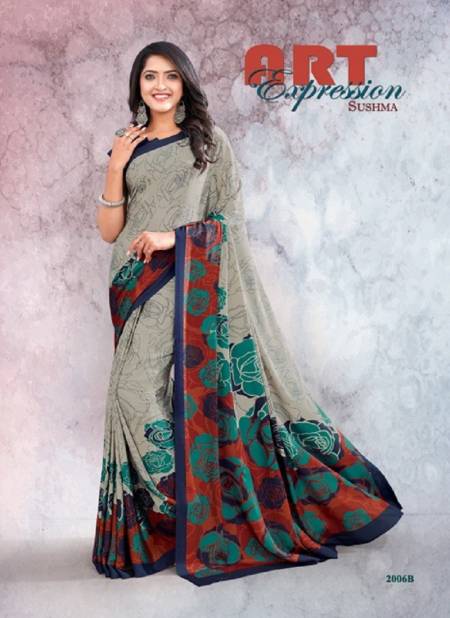 Gray And Brown Colour Modern Insight Vol 2 By Sushma Printed Saree Catalog 2006 B