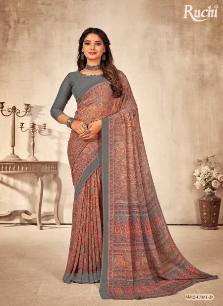 Gray And Brown Colour Ragaa Georgette By Ruchi Sarees Georgette Daily Wear Saree Catalog 24701 D