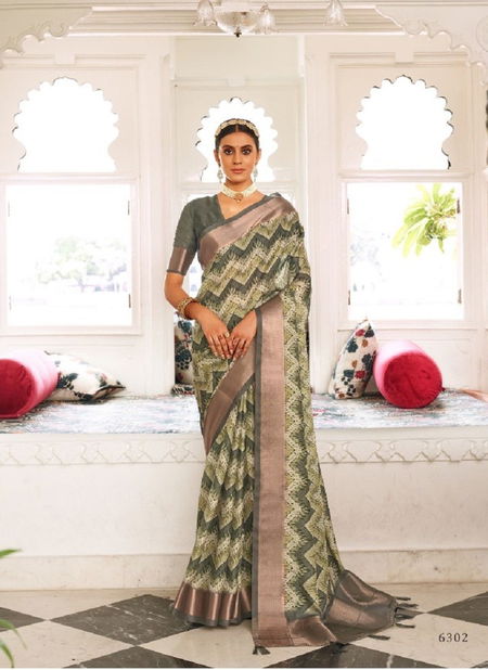 Gray And Green Colour Sampada By Pankh Printed Saree Catalog 6302 Catalog