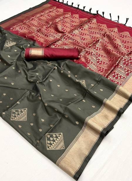 Gray And Maroon Colour Kraft Silk By Rajtex Soft Silk Designer Saree Catalog 347002