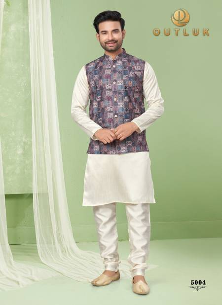 Gray And Multi Colour Outluk Wedding Collection Vol 5 Mens Wear Modi Jacket Kurta Pajama Catalog 5004