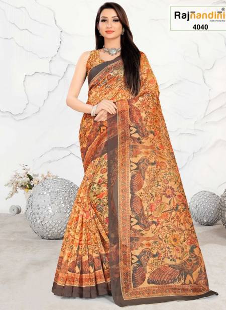 Gray And Peach Colour Nirja By Rajnandini Designer Saree Catalog 4040