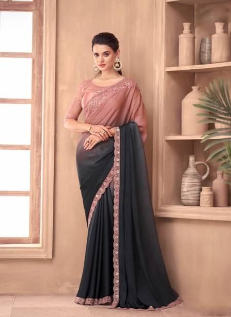 Gray And Peach Colour Sandalwood By TFH Party Wear Sarees Catalog 1112