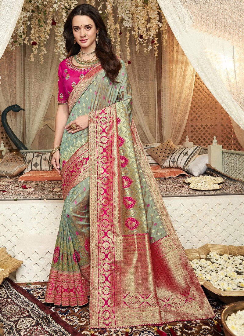 Gray And Pink Colour Vrindavan Vol 33 Function Wear Wholesale Silk Sarees 10216