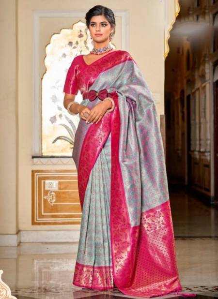 Gray And Pink Samiksha The Fabrica Function Wear Wholesale Designer Sarees Catalog 8009