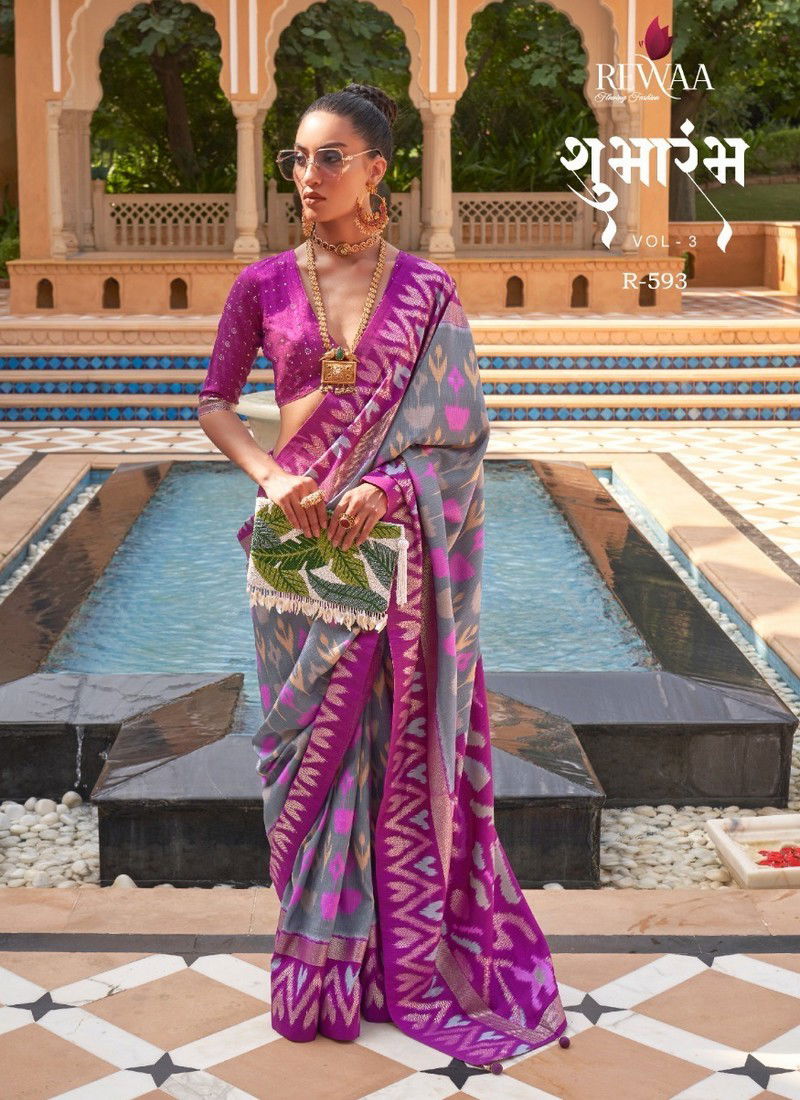 Gray And Purple Colour Shubharambh Vol 3 By Rewaa Printed Saree Catalog 593