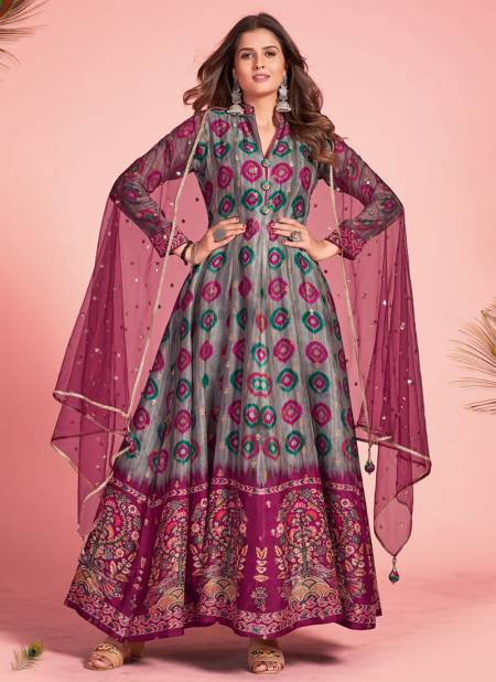 Gray And Rani Colour Kalamkari Colors Wholesale Gown Catalog 1003