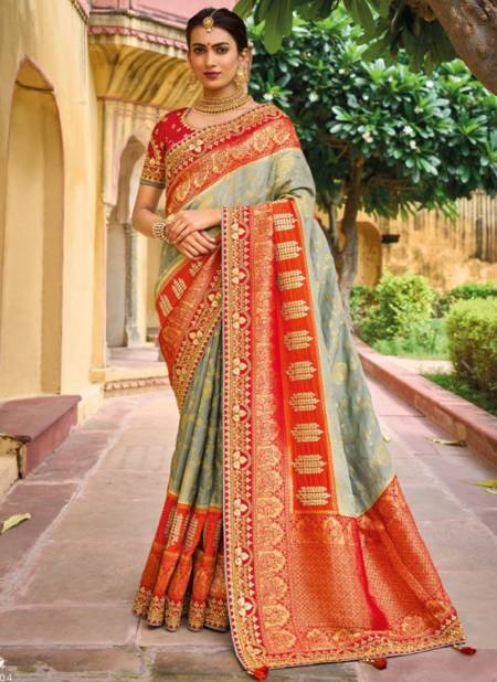 Gray And Red Colour Anaara Festive Wear Wholesale Saree Collection 5504