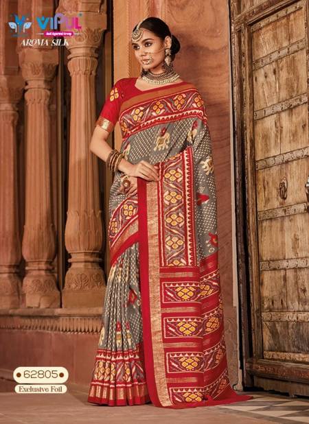 Gray And Red Colour Aroma Silk By Vipul Printed Saree Catalog 62805