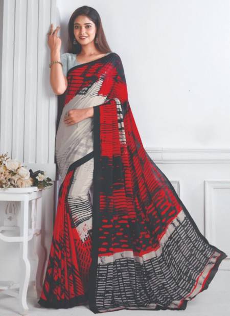 Gray And Red Colour Bright And Beautiful Wholesale Daily Wear Sarees Catalog 70003 A