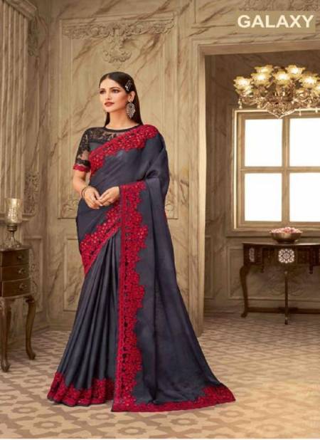 Gray And Red Colour Galaxy By TFH Party Wear Saree Catalog 6308