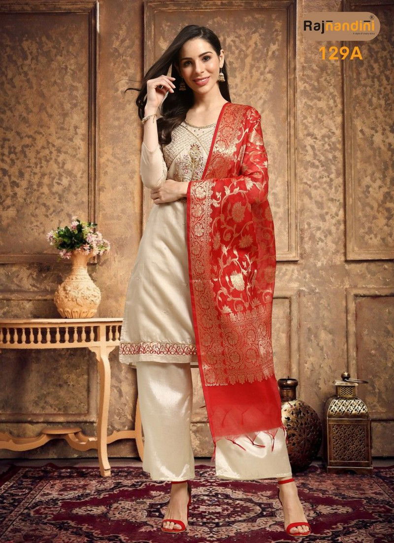 Gray And Red Colour Rajnandini Designer Wholesale Exclusive Dress Material 129 A