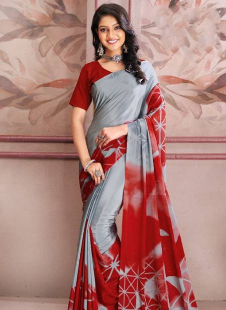 Gray And Red Colour Uniqueness By Sushma Printed Sarees Catalog 702 A