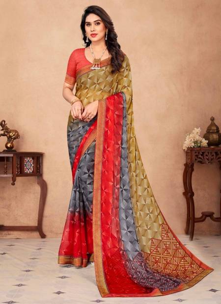 Gray And Red Savera Vol 3 By Ruchi Chiffon Saree Catalog 19301 E