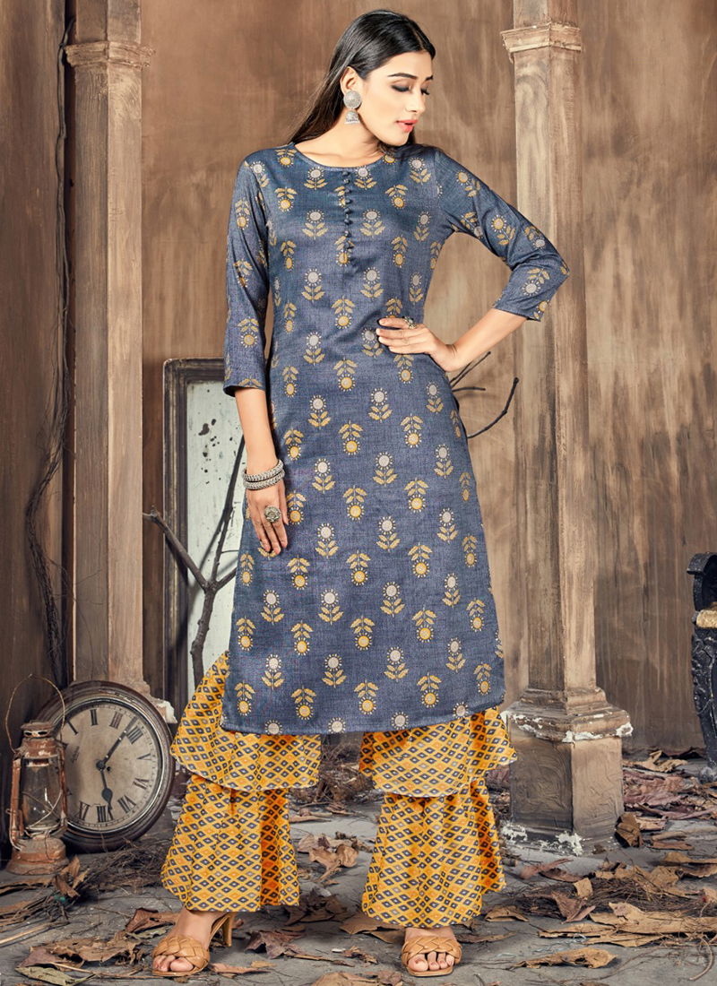 Gray And Yellow Colour Ladli Fancy Wear Wholesale Kurti With Bottom 1471