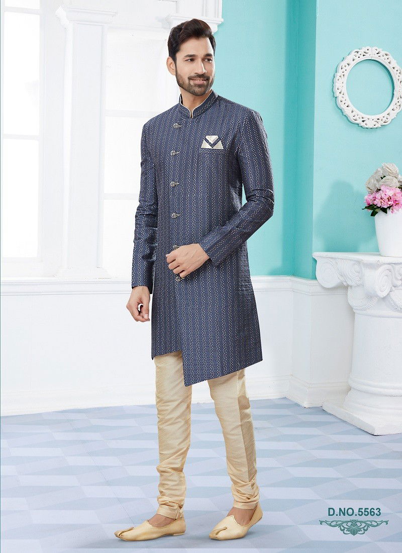 Gray Blue Colour Vol 14 Function Wear Mens Sherwani Wholesalers In Delhi 5563