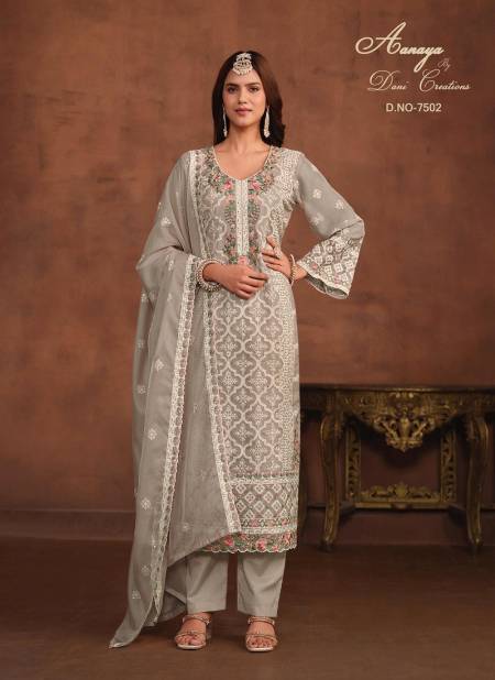 Gray Colour Aanaya Vol 175 By Twisha Soft Organza Salwar Suits Wholesale Market In Surat 7502