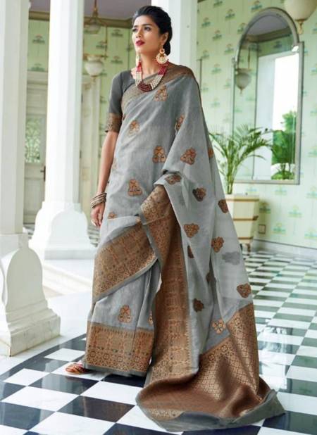 Gray Colour Kanvas Linen Ethnic Wear Silk Wholesale Saree Collection 99001