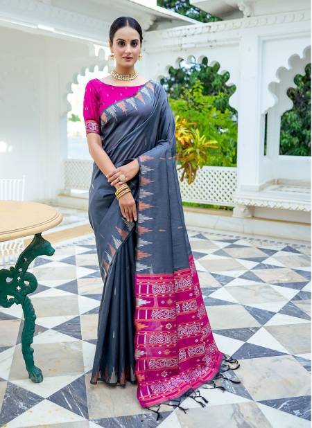 Gray Colour Charusila By RF Soft Tussar Silk Sarees Suppliers In India RF27584