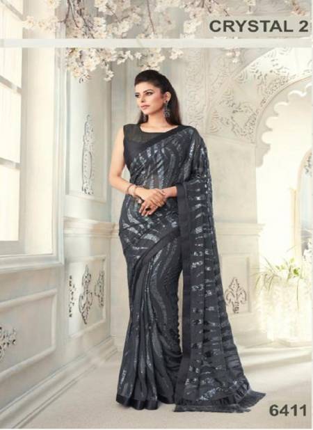 Gray Colour Crystal Vol 2 By TFH Party Wear Saree Catalog 6411