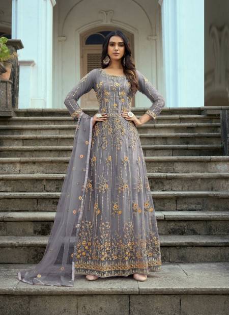 Gray Colour Ruksar 1001 A To 1001 D By F K Fashion Gown Catalog 1001 D