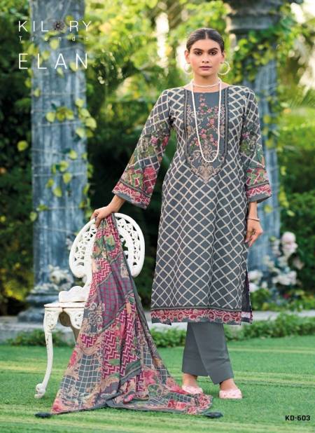 Gray Colour Elan By kilory Trends Pashmina Digital Printed Dress Material Catalog KD 603