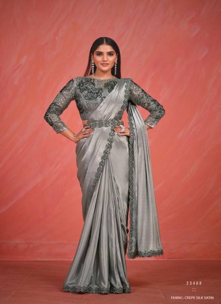 Gray Colour Elegancia By Mahotsav Crepe Silk Party Wear Saree Catalog 23408