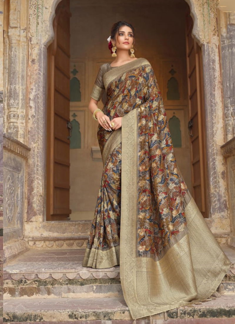 Gray Colour Jabira By Joh Rivaj Silk Saree Catalog 29002