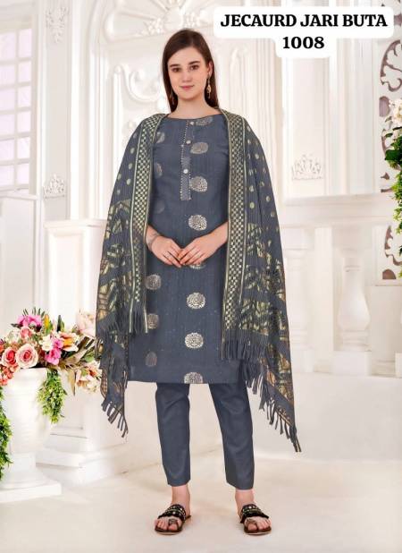 Gray Colour Jacquard Jari Butta By Rahul Nx Jacquard With Tai Button Dress Material Catalog 1008