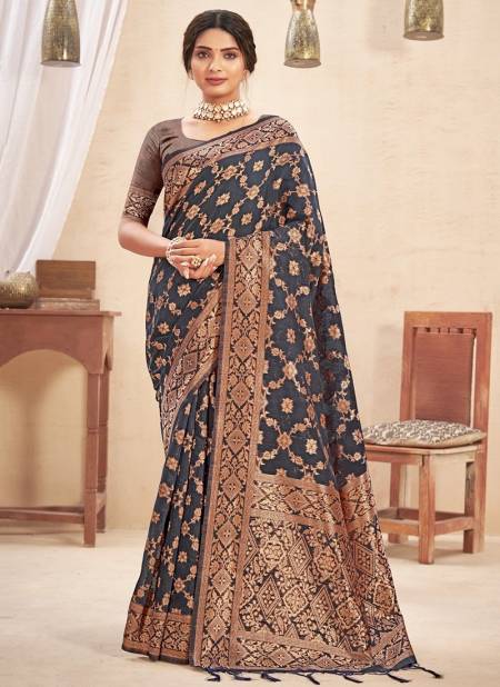 Gray Colour Kailash Sangam Wedding Wear Heavy Wholesale Cotton Sarees Catalog 3652