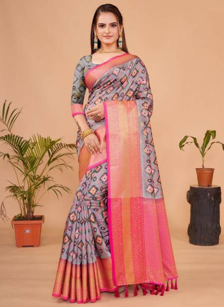 Gray Colour Kalamkari Pattu Silk Vol 2 Designer Wholesale Printed Saree Catalog 3010