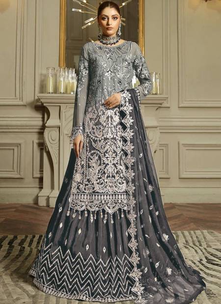 Gray Colour Kaleesha 143 To 143 D Georgette Salwar Suits Catalog 143 A