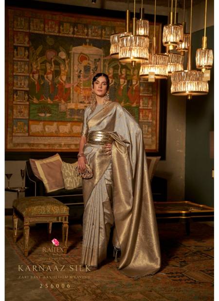 Gray Colour Karnaaz Silk By Rajtex Wedding Saree Catalog 256006