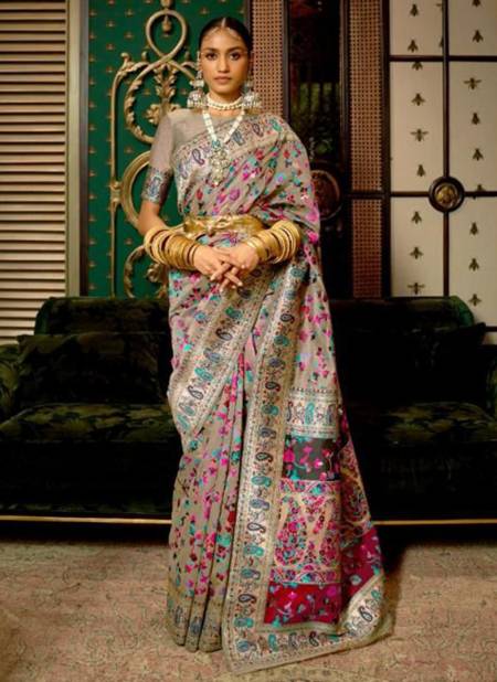 Gray Colour Kashifa Silk Wholesale Ethnic Wear Printed Saree Catalog 2010001k