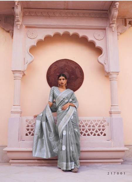 Gray Colour Kavni Linen By Rajtex Designer Saree Catalog 217001