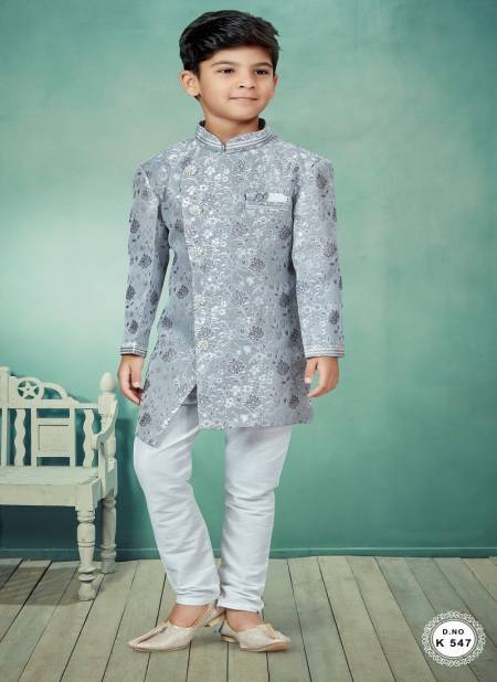 Gray Colour Kids Indo Western Sherwani Catalog K 547