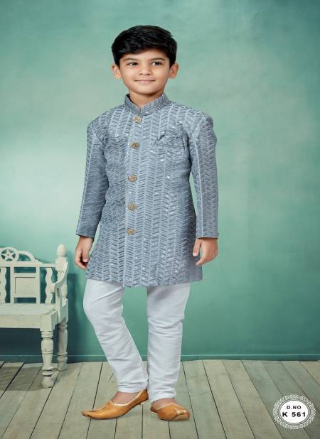Gray Colour Kids Indo Western Sherwani Catalog K 561