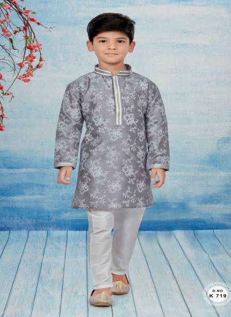 Gray Colour Kids Kurta Pajama And Indo Western Catalog K 719