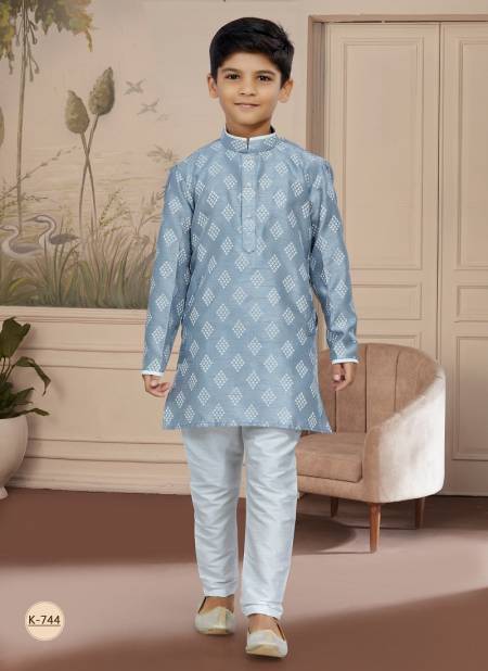 Gray Colour Kids Vol 4 Boys Wear Kurta Pajama And Indo Western Catalog K 744