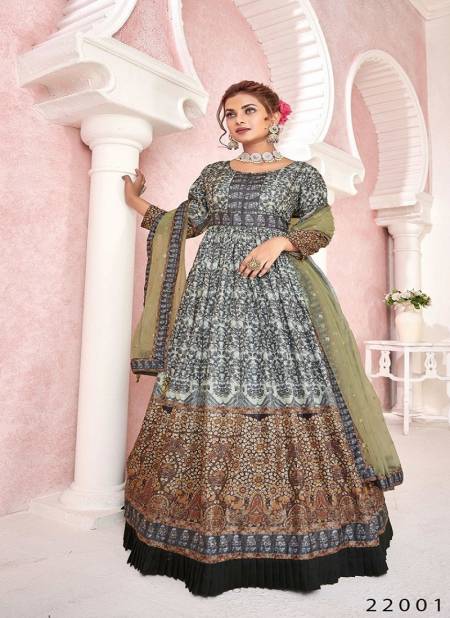 Gray Colour Kimaya By Alfaaz Silk Designer Dupatta With Gown Catalog 22001