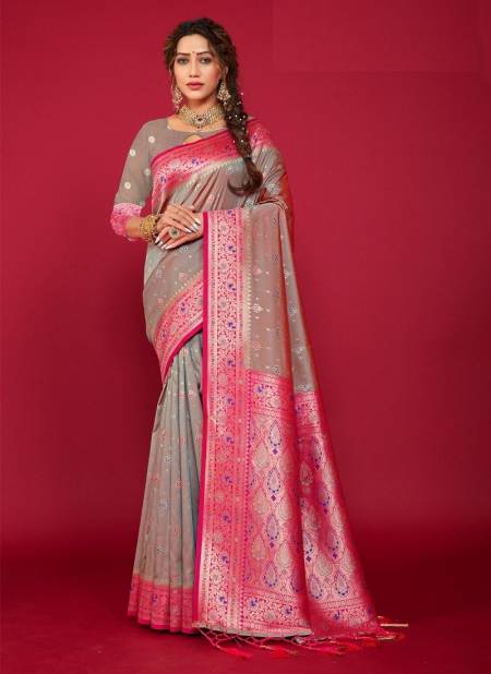 Gray Colour Lalpari By Sangam 14025 To 14030 Silk Sarees Catalog 14030