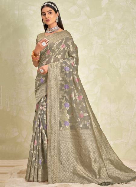Gray Colour Madhulika Sangam Colours Wholesale Wedding Wear Sarees Catalog 1002