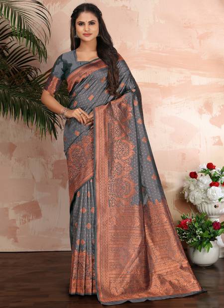 Gray Colour Madhushri Monjolika Wholesale Banarasi Silk Sarees Catalog 6102