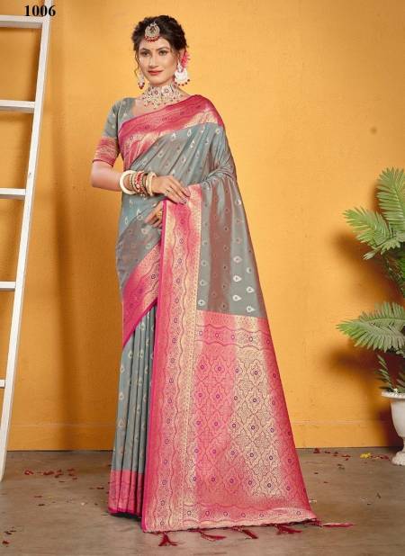 Gray Colour Mastani Silk By Sangam Banarasi Silk Saree Catalog 1006