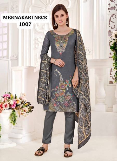 Gray Colour Meenakari Neck Daman By Rahul Nx Banarasi Dress Material Catalog 1007