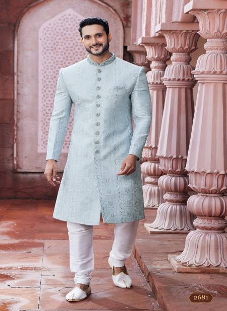 Gray Colour Mens Designer Party Wear Sherwani Catalog 2681