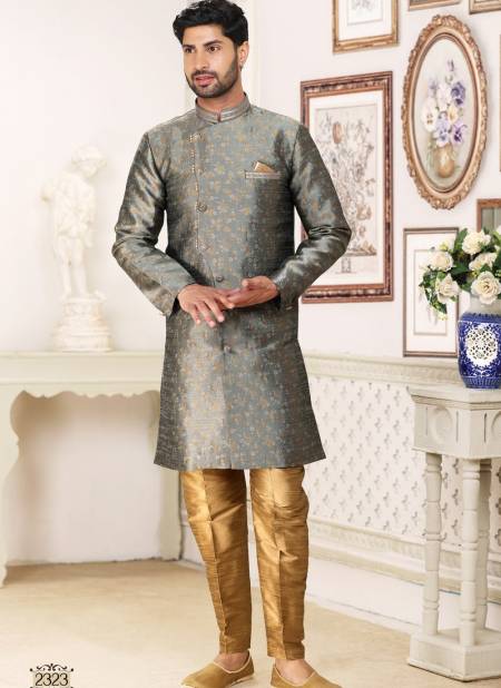 Gray Colour Mens Partywear Indo Western Catalog 2323