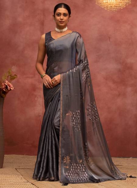 Gray Colour Nimaya Jeenat Designer Wholesale Party Wear Sarees N7178