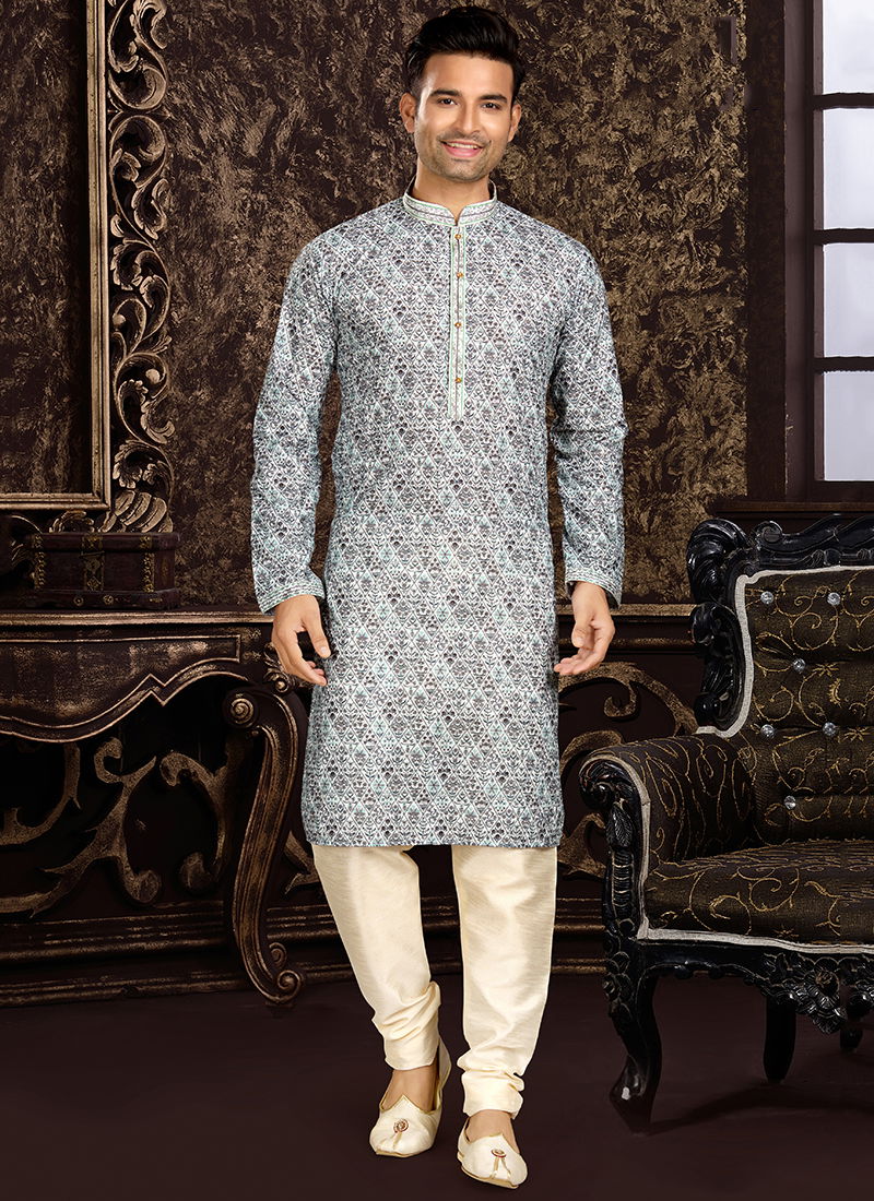 Gray Colour Outluk 115 Festive Wear Mens Kurta Pajama Catalog 115006