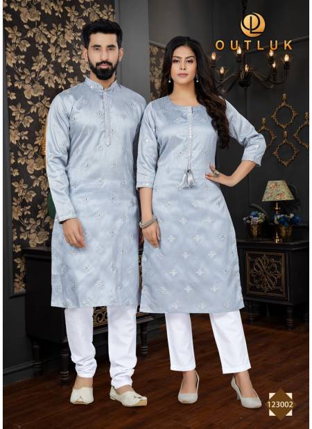 Gray Colour Outluk Vol 123 Couple Set Kurta Pajama Catalog 123002